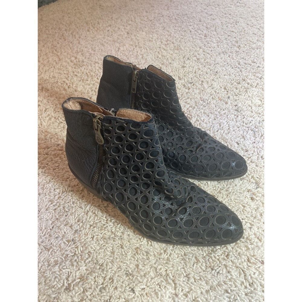 Kanna Black Leather Textured Double Zip Ankle Boots Booties Sz 36